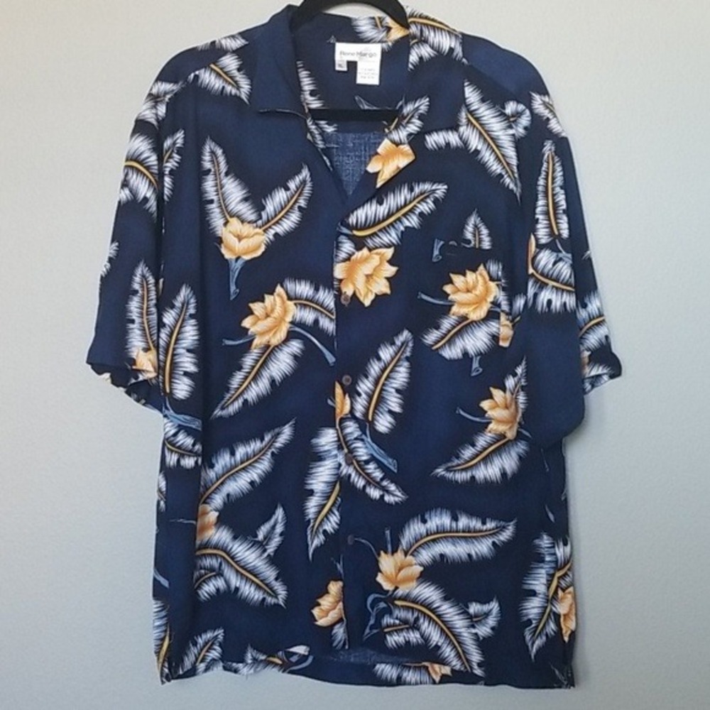 Rene Margo Y2K Blue Hawaiian Print Button Down Short Sleeve XL